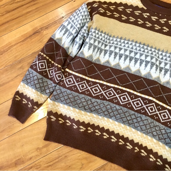 Aelfric Eden vintage print brown sweater grandpa style winter medium ivo… - Picture 3 of 7